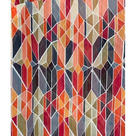 Liz Claiborne Shirt Blouse Top Semi Sheer Orange Denim Geometric Size S - Picture 4 of 6